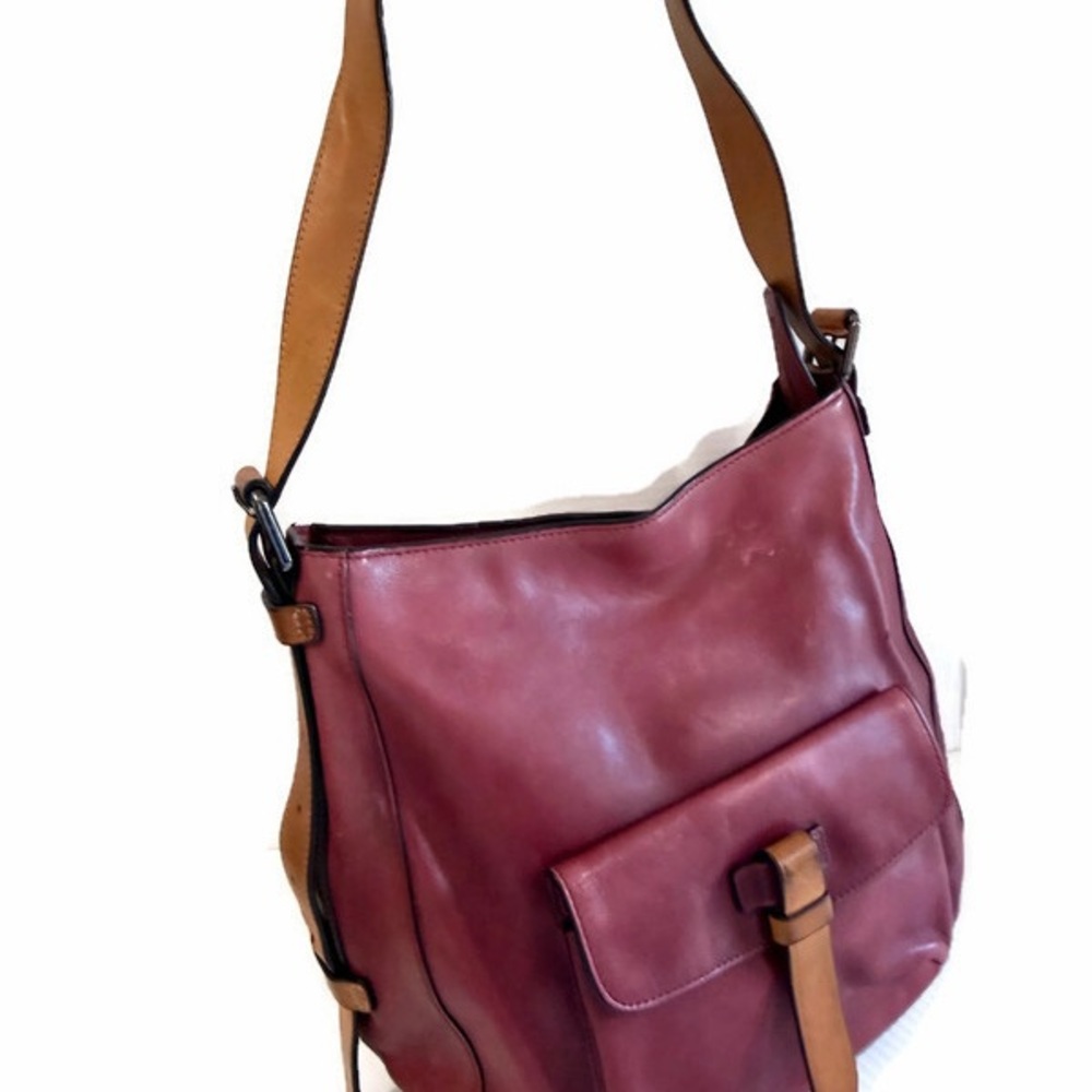 Tumi Burgundy and Tan Leather Shoulder Bag/crossbody